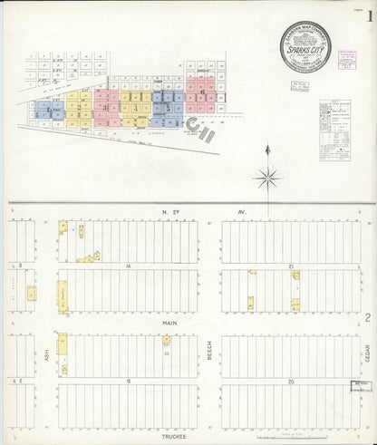 Sanborn Fire Insurance Map from Sparks, Washoe County, Nevada (1904), Sheet #0001 - Complete Map Set gallery image, historic Sanborn map, vintage wall art, Nevada Nevada