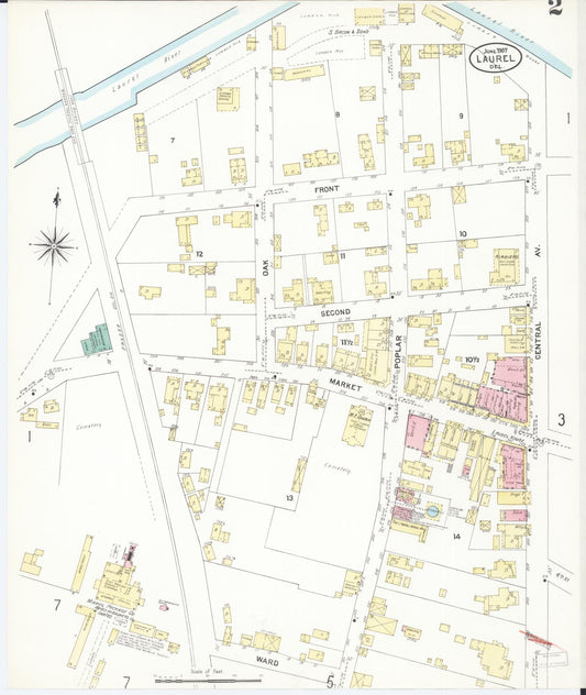 Sanborn Fire Insurance Map from Laurel, Sussex County, Delaware (1907), Sheet #0002 - Historic Sanborn Fire Insurance Map Print, vintage old map wall art, antique decor, genealogy gift, Delaware Delaware map