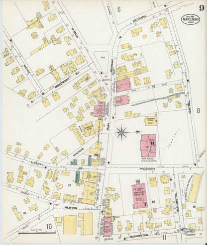 Sanborn Fire Insurance Map from Marlborough, Middlesex County, Massachusetts (1901), Sheet #0009 - Complete Map Set gallery image, historic Sanborn map, vintage wall art, Massachusetts Massachusetts