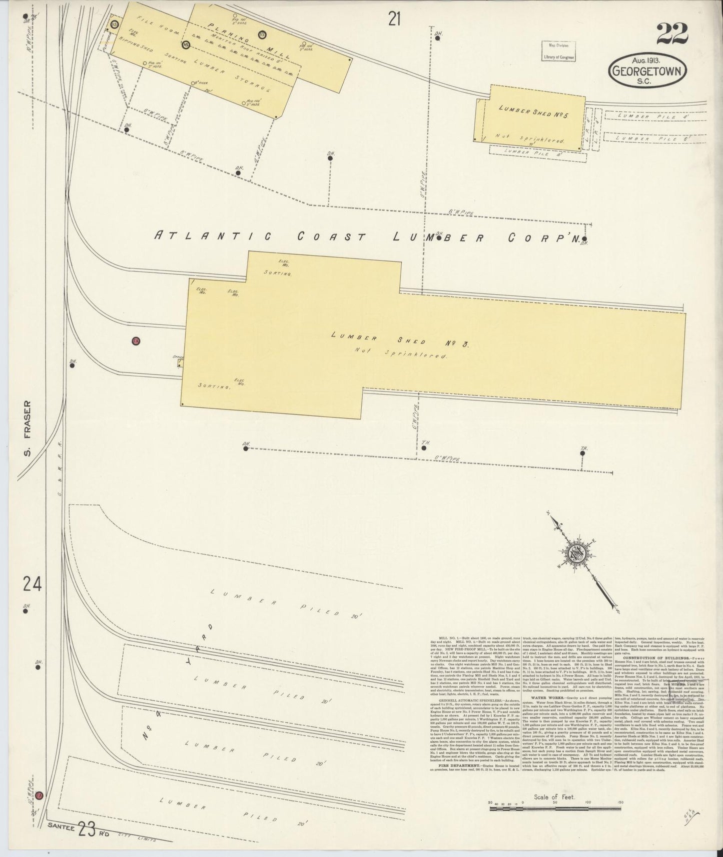 Sanborn Fire Insurance Map from Georgetown, Georgetown County, South Carolina (1913), Sheet #0022 - Complete Map Set gallery image, historic Sanborn map, vintage wall art, South Carolina South Carolina