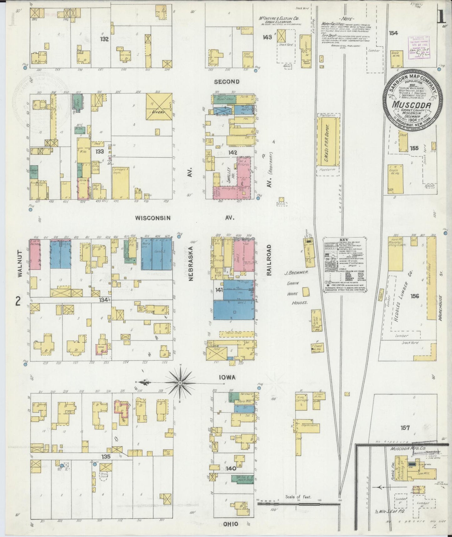 Sanborn Fire Insurance Map from Muscoda, Grant County, Wisconsin (1904), Sheet #0001 - Complete Map Set gallery image, historic Sanborn map, vintage wall art, Wisconsin Wisconsin