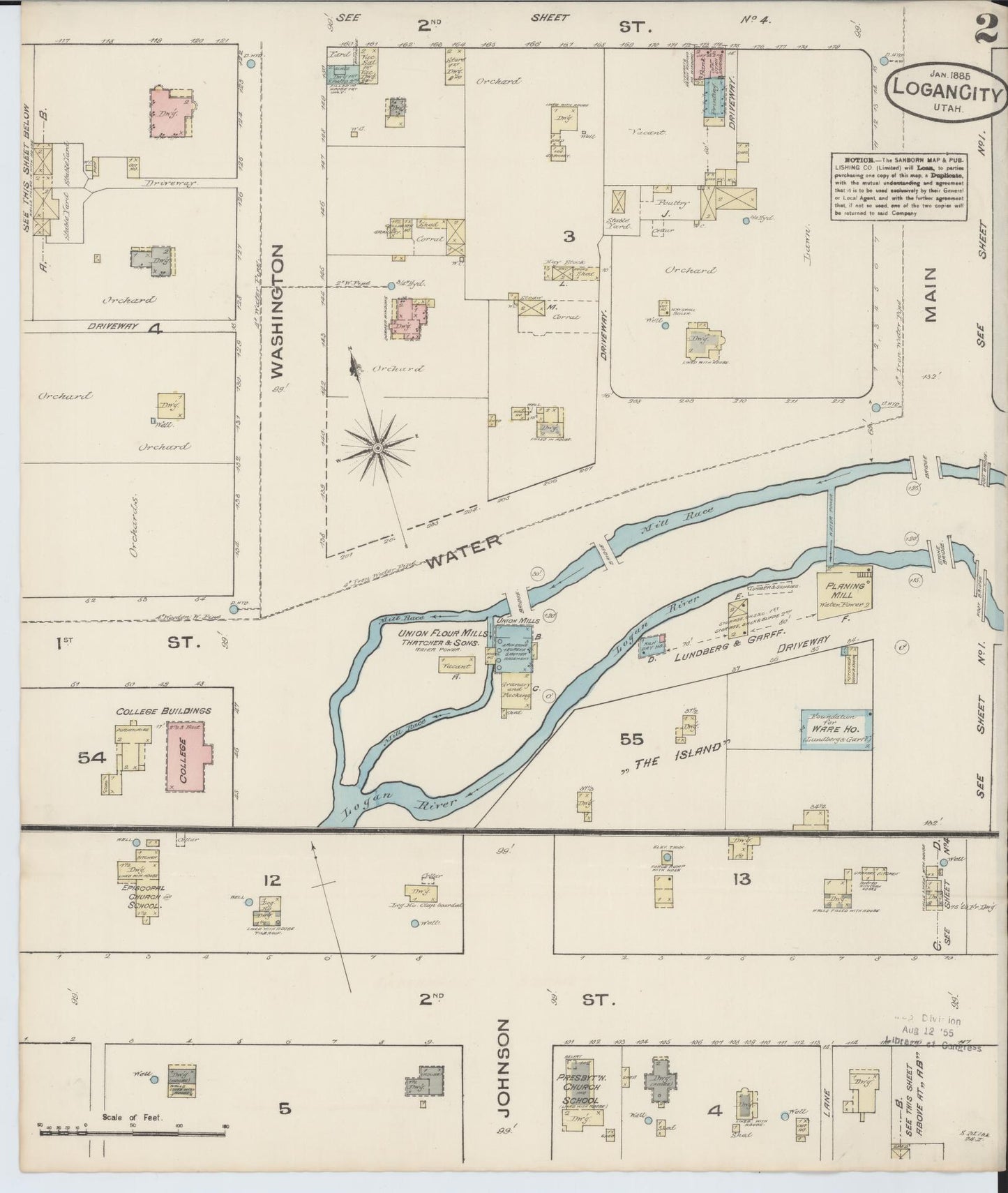 Sanborn Fire Insurance Map from Logan, Cache County, Utah (1885), Sheet #0002 - Complete Map Set gallery image, historic Sanborn map, vintage wall art, Utah Utah