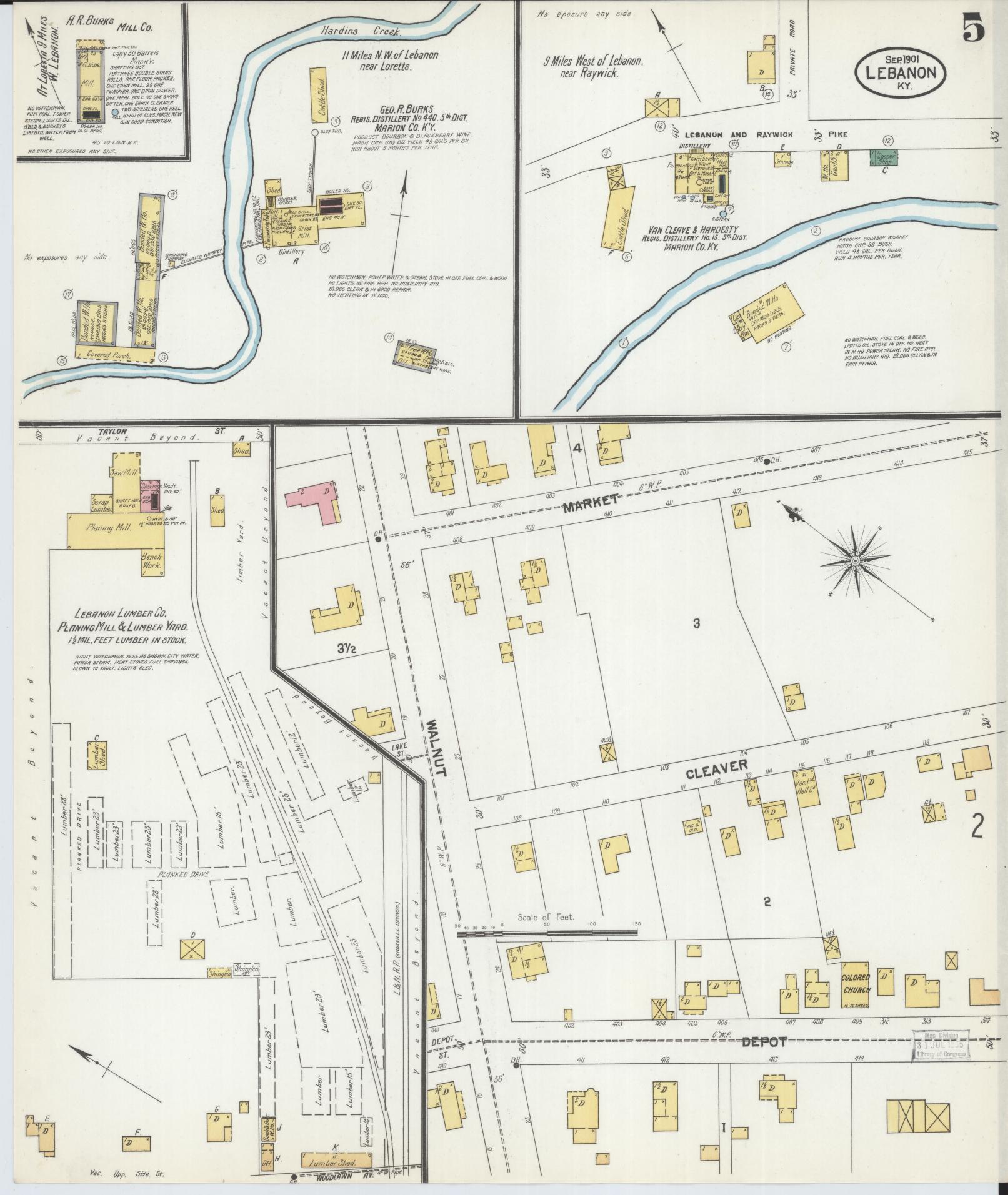 Sanborn Fire Insurance Map from Lebanon, Marion County, Kentucky (1901), Sheet #0005 - Historic Sanborn Fire Insurance Map Print, vintage old map wall art, antique decor, genealogy gift, Kentucky Kentucky map