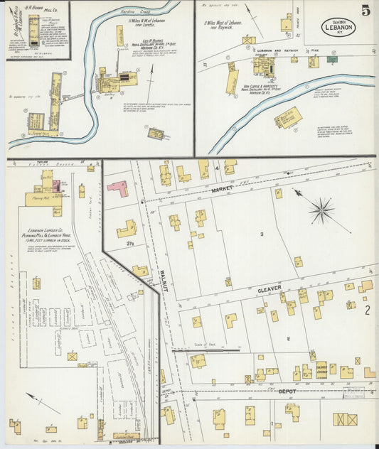 Sanborn Fire Insurance Map from Lebanon, Marion County, Kentucky (1901), Sheet #0005 - Historic Sanborn Fire Insurance Map Print, vintage old map wall art, antique decor, genealogy gift, Kentucky Kentucky map