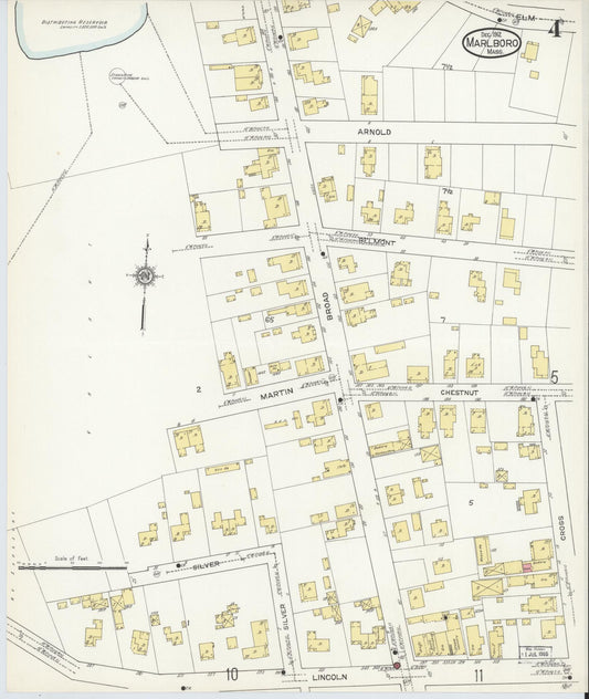 Sanborn Fire Insurance Map from Marlborough, Middlesex County, Massachusetts (1912), Sheet #0004 - Historic Sanborn Fire Insurance Map Print, vintage old map wall art, antique decor, genealogy gift, Massachusetts Massachusetts map