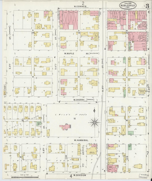 Sanborn Fire Insurance Map from Noblesville, Hamilton County, Indiana (1898), Sheet #0003 - Historic Sanborn Fire Insurance Map Print, vintage old map wall art, antique decor, genealogy gift, Indiana Indiana map