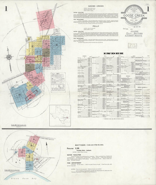 Sanborn Fire Insurance Map from Goose Creek, Harris County, Texas (1931), Sheet #0001 - Historic Sanborn Fire Insurance Map Print, vintage old map wall art, antique decor, genealogy gift, Texas Texas map