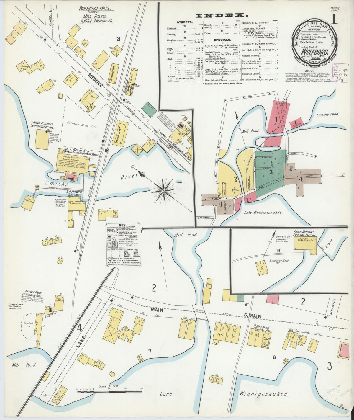 Sanborn Fire Insurance Map from Wolfeboro, Carroll County, New Hampshire (1901), Sheet #0001 - Complete Map Set gallery image, historic Sanborn map, vintage wall art, New Hampshire New Hampshire