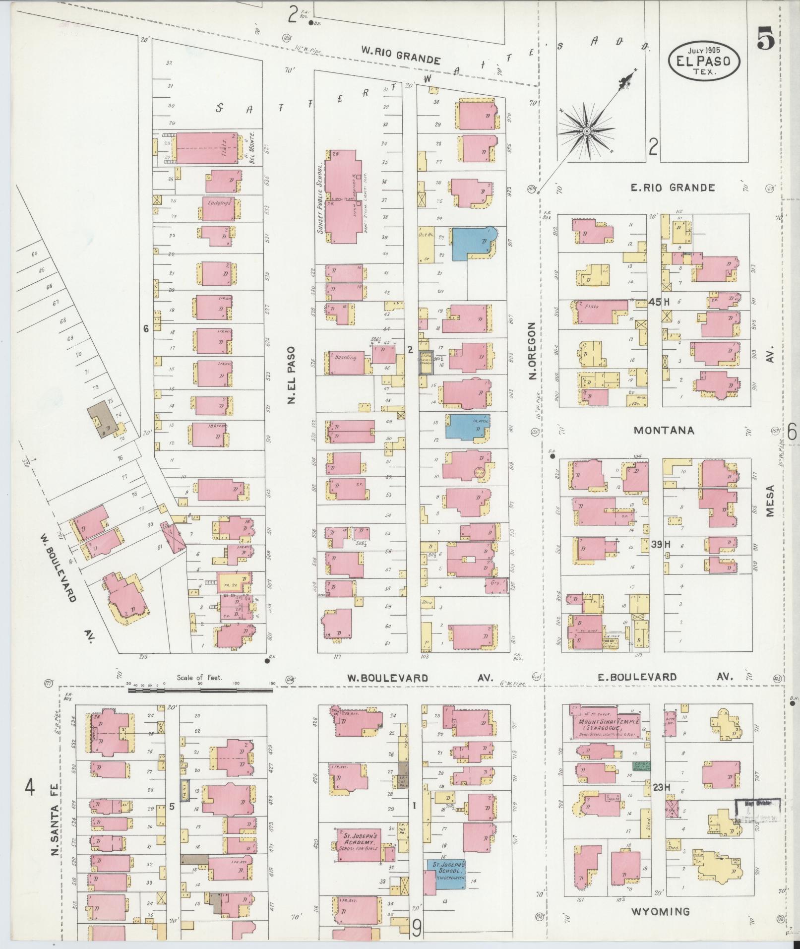 Sanborn Fire Insurance Map from El Paso, El Paso County, Texas (1905), Sheet #0005 - Complete Map Set gallery image, historic Sanborn map, vintage wall art, Texas Texas