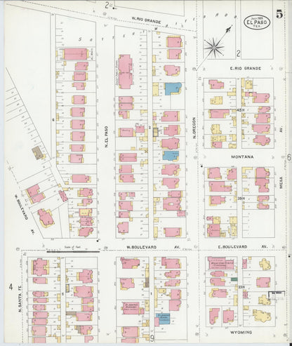 Sanborn Fire Insurance Map from El Paso, El Paso County, Texas (1905), Sheet #0005 - Complete Map Set gallery image, historic Sanborn map, vintage wall art, Texas Texas