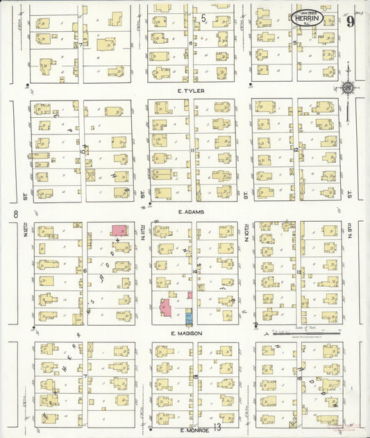 Sanborn Fire Insurance Map from Herrin, Williamson County, Illinois (1922), Sheet #0009 - Historic Sanborn Fire Insurance Map Print, vintage old map wall art, antique decor, genealogy gift, Illinois Illinois map