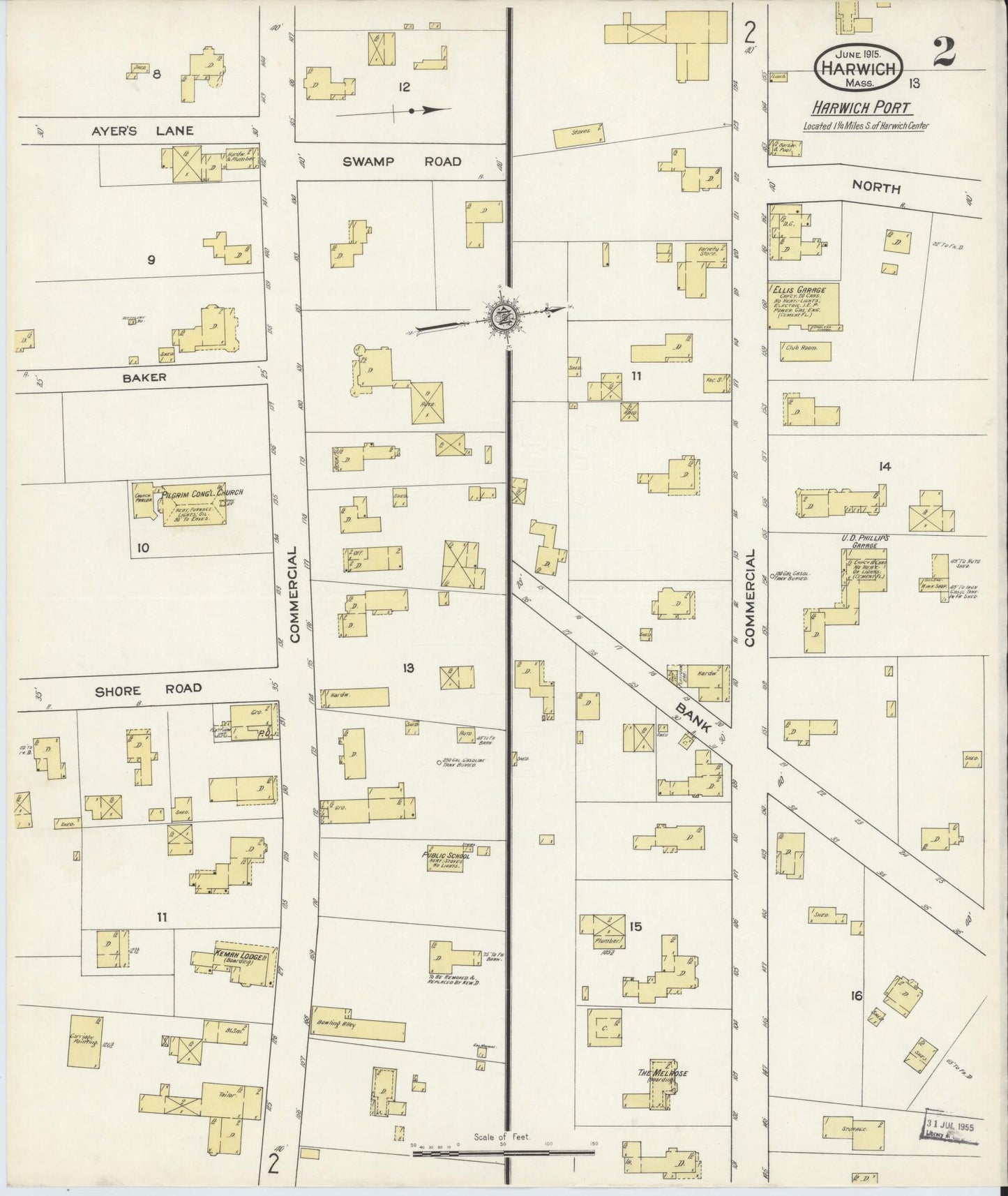Sanborn Fire Insurance Map from Harwich, Barnstable County, Massachusetts (1915), Sheet #0002 - Complete Map Set gallery image, historic Sanborn map, vintage wall art, Massachusetts Massachusetts