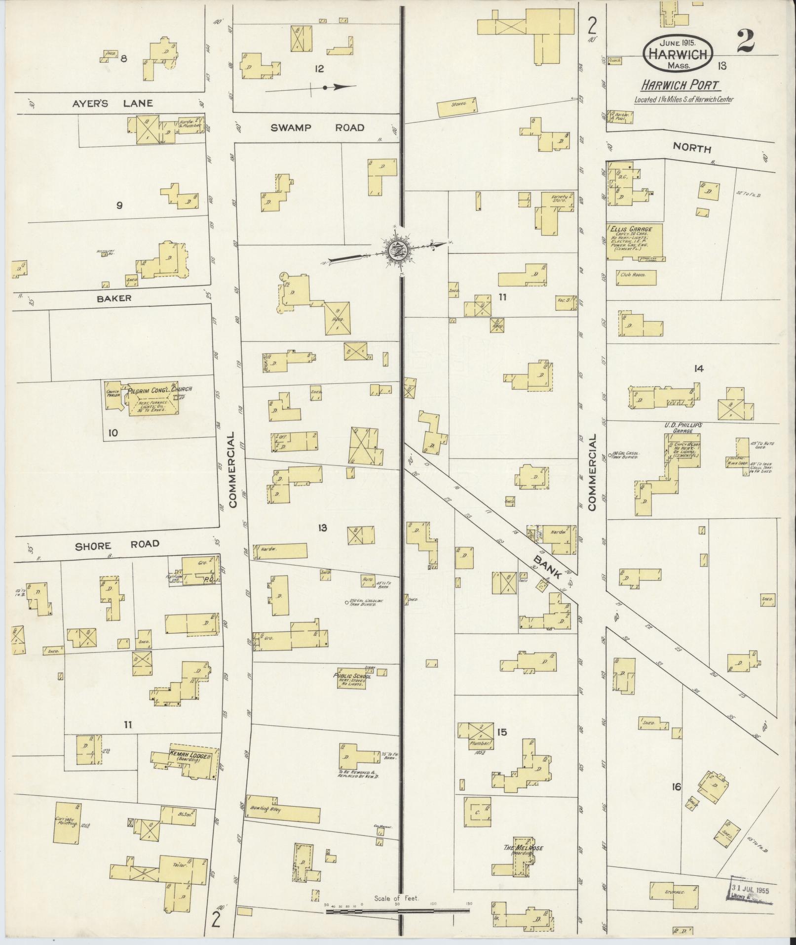 Sanborn Fire Insurance Map from Harwich, Barnstable County, Massachusetts (1915), Sheet #0002 - Complete Map Set gallery image, historic Sanborn map, vintage wall art, Massachusetts Massachusetts