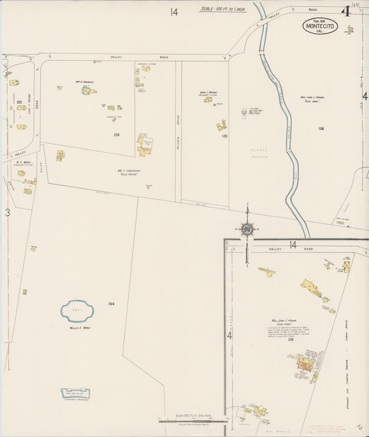 Sanborn Fire Insurance Map from Montecito, Santa Barbara County, California (1918), Sheet #0004 - Historic Sanborn Fire Insurance Map Print, vintage old map wall art, antique decor, genealogy gift, California California map