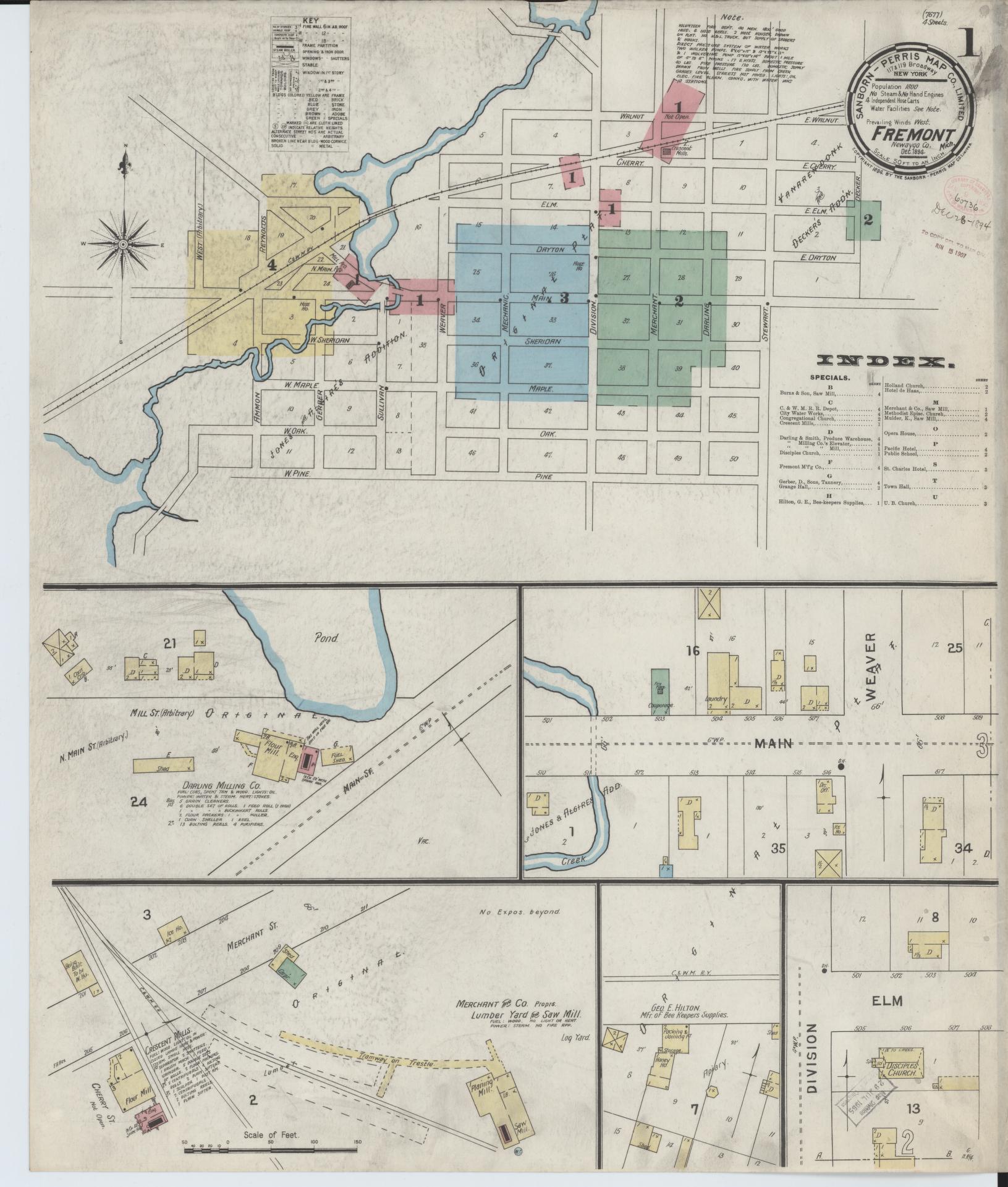 Sanborn Fire Insurance Map from Fremont, Newaygo County, Michigan. (1894) – Historic Sanborn Fire Insurance Map Print