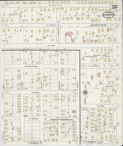 Sanborn Fire Insurance Map from Champaign, Champaign County, Illinois (1915), Sheet #0021 - Complete Map Set gallery image, historic Sanborn map, vintage wall art, Illinois Illinois