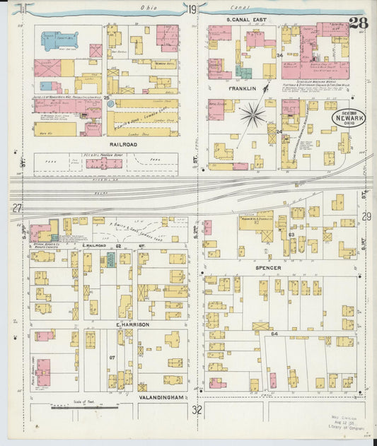 Sanborn Fire Insurance Map from Newark, Licking County, Ohio (1905), Sheet #0028 - Historic Sanborn Fire Insurance Map Print, vintage old map wall art, antique decor, genealogy gift, Ohio Ohio map