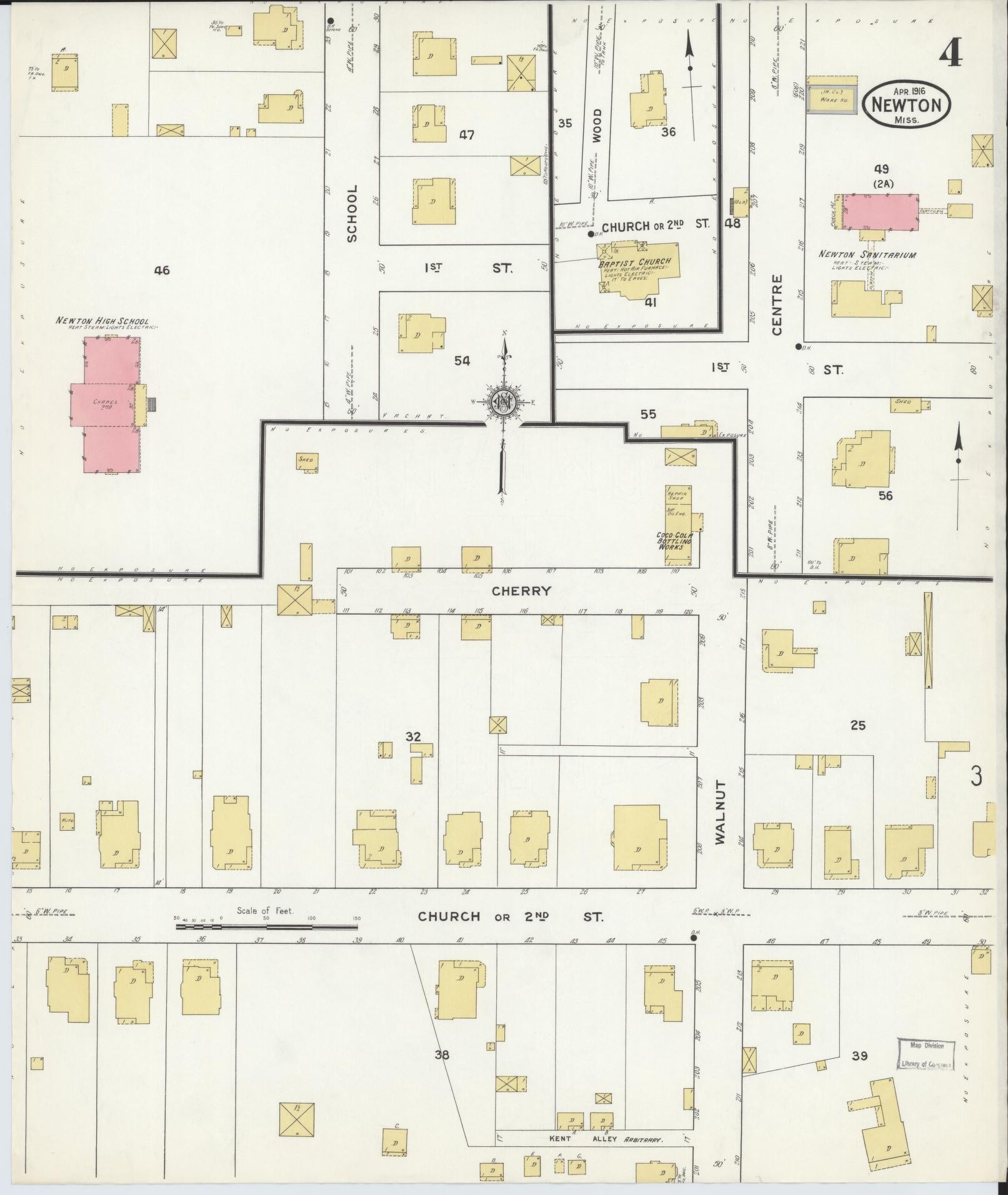 Sanborn Fire Insurance Map from Newton, Newton County, Mississippi (1916), Sheet #0004 - Complete Map Set gallery image, historic Sanborn map, vintage wall art, Mississippi Mississippi