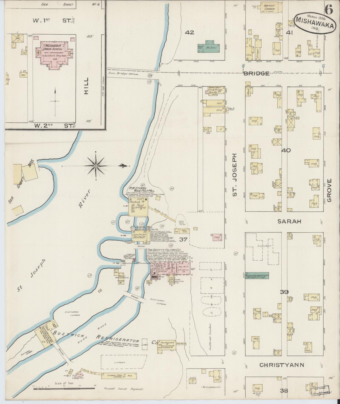 Sanborn Fire Insurance Map from Mishawaka, Saint Joseph County, Indiana (1886), Sheet #0006 - Complete Map Set gallery image, historic Sanborn map, vintage wall art, Indiana Indiana