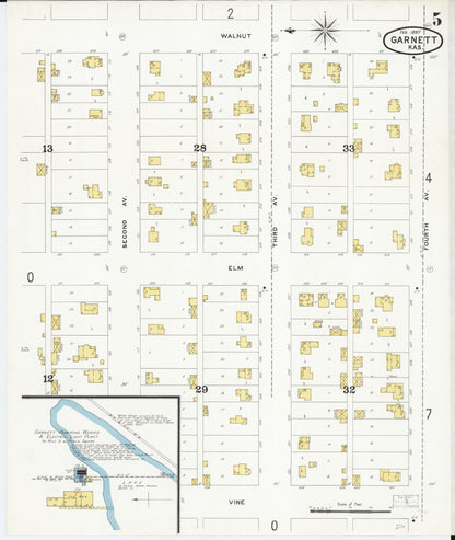 Sanborn Fire Insurance Map from Garnett, Anderson County, Kansas (1897), Sheet #0005 - Complete Map Set gallery image, historic Sanborn map, vintage wall art, Kansas Kansas