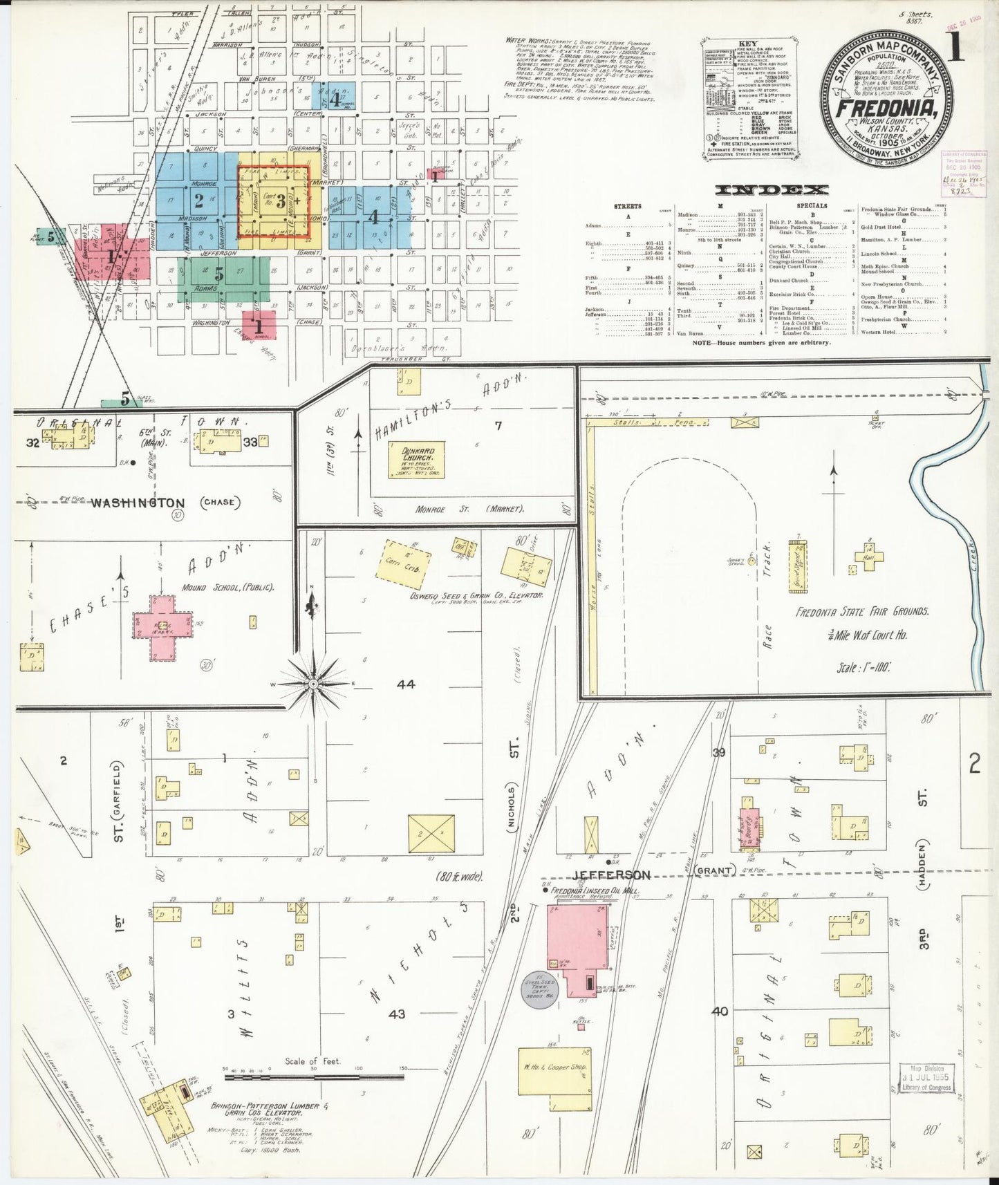 Sanborn Fire Insurance Map from Fredonia, Wilson County, Kansas (1905), Sheet #0001 - Historic Sanborn Fire Insurance Map Print, vintage old map wall art, antique decor, genealogy gift, Kansas Kansas map
