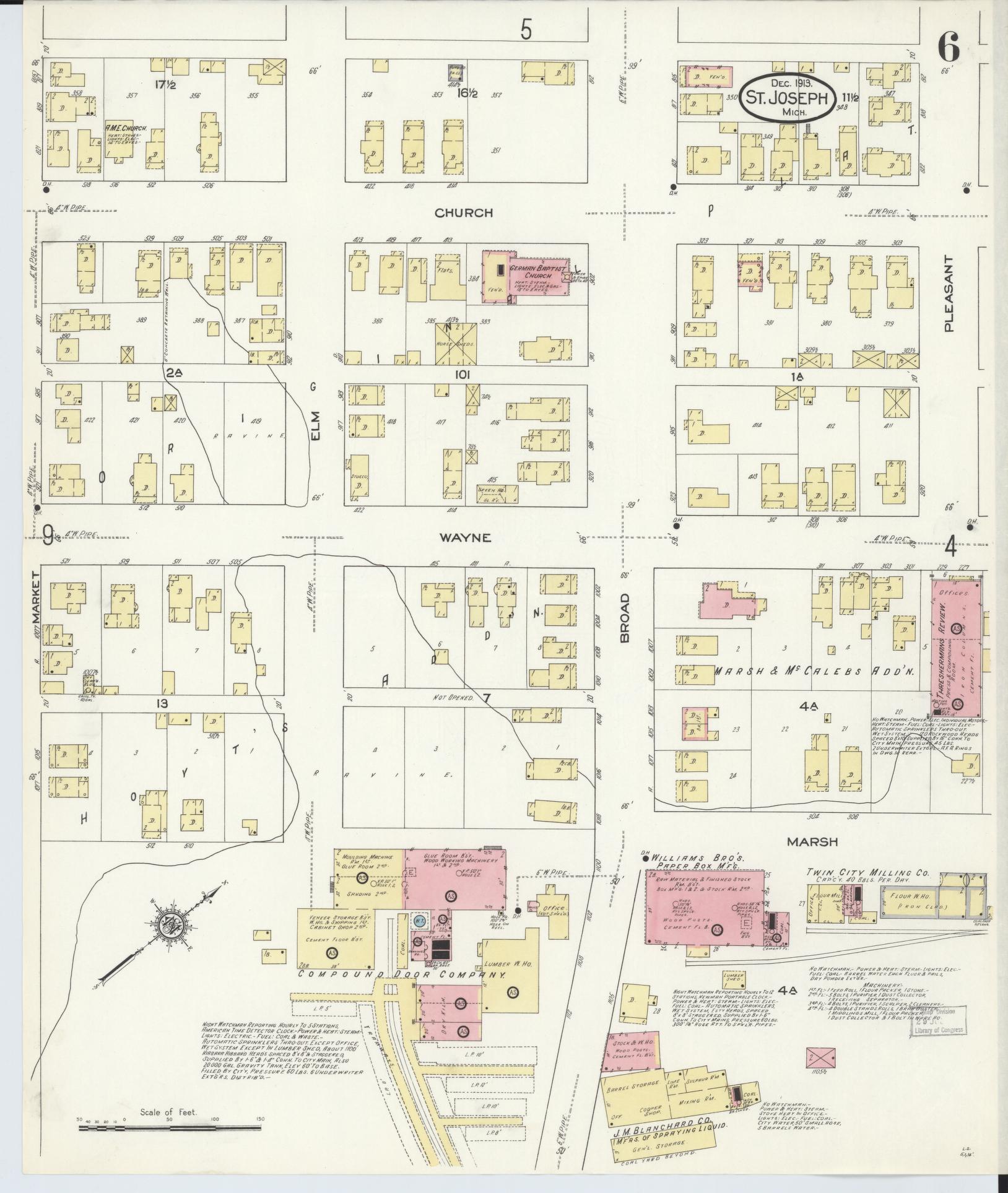 Sanborn Fire Insurance Map from Saint Joseph, Berrien County, Michigan (1913), Sheet #0006 - Complete Map Set gallery image, historic Sanborn map, vintage wall art, Michigan Michigan