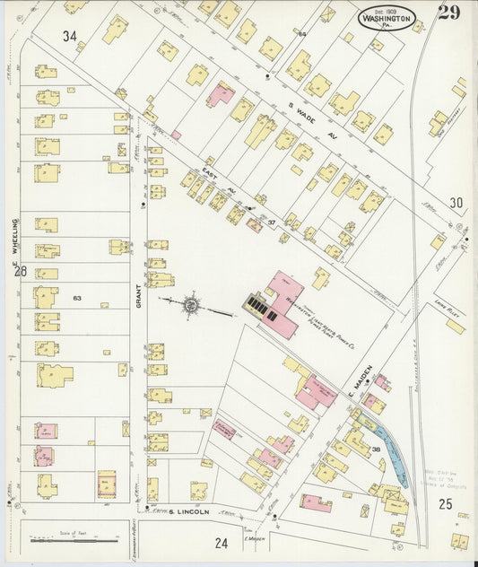 Sanborn Fire Insurance Map from Washington, Washington County, Pennsylvania (1909), Sheet #0029 - Historic Sanborn Fire Insurance Map Print, vintage old map wall art, antique decor, genealogy gift, Pennsylvania Pennsylvania map
