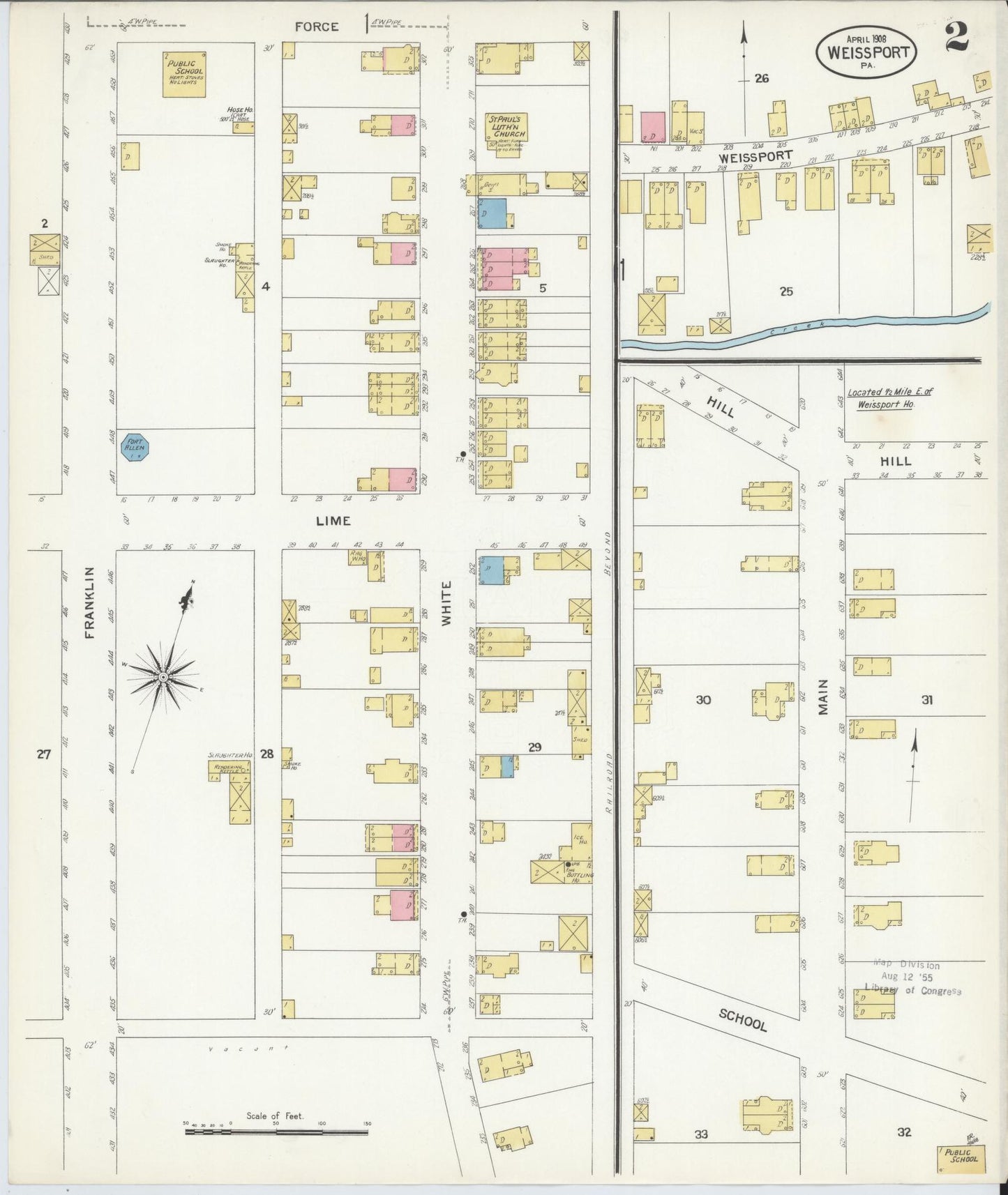 Sanborn Fire Insurance Map from Weissport, Carbon County, Pennsylvania (1908), Sheet #0002 - Historic Sanborn Fire Insurance Map Print, vintage old map wall art, antique decor, genealogy gift, Pennsylvania Pennsylvania map