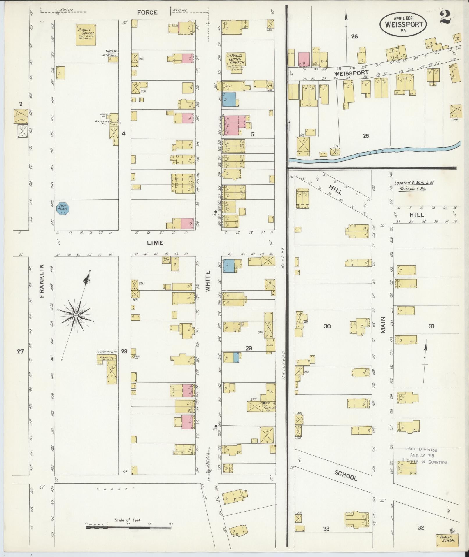 Sanborn Fire Insurance Map from Weissport, Carbon County, Pennsylvania (1908), Sheet #0002 - Historic Sanborn Fire Insurance Map Print, vintage old map wall art, antique decor, genealogy gift, Pennsylvania Pennsylvania map