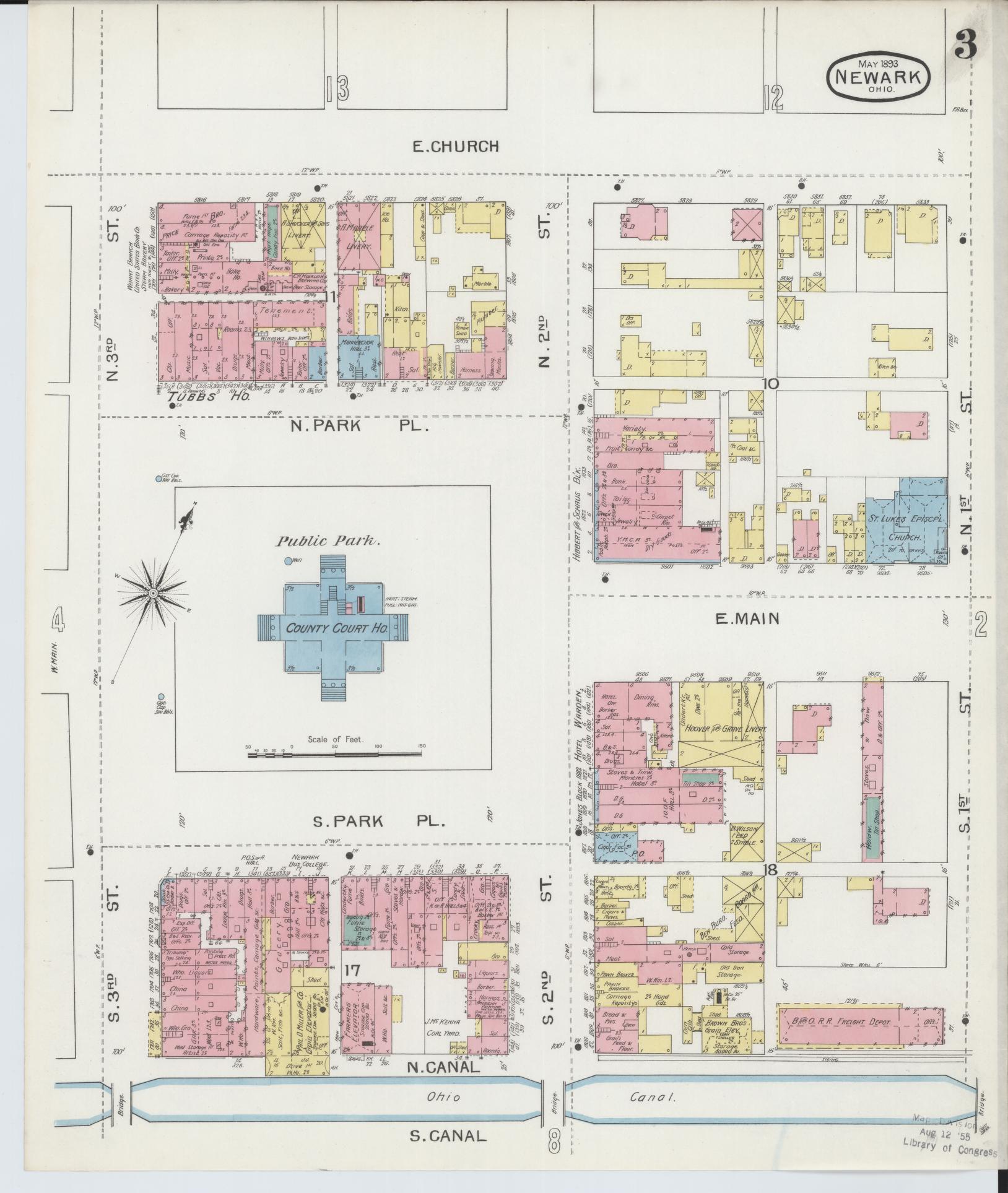 Sanborn Fire Insurance Map from Newark, Licking County, Ohio (1893), Sheet #0003 - Historic Sanborn Fire Insurance Map Print, vintage old map wall art, antique decor, genealogy gift, Ohio Ohio map