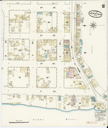 Sanborn Fire Insurance Map from Lewiston, Nez Perce County, Idaho (1891), Sheet #0002 - Complete Map Set gallery image, historic Sanborn map, vintage wall art, Idaho Idaho