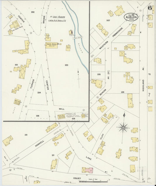 Sanborn Fire Insurance Map from Auburn, Androscoggin County, Maine (1908), Sheet #0006 - Historic Sanborn Fire Insurance Map Print, vintage old map wall art, antique decor, genealogy gift, Maine Maine map