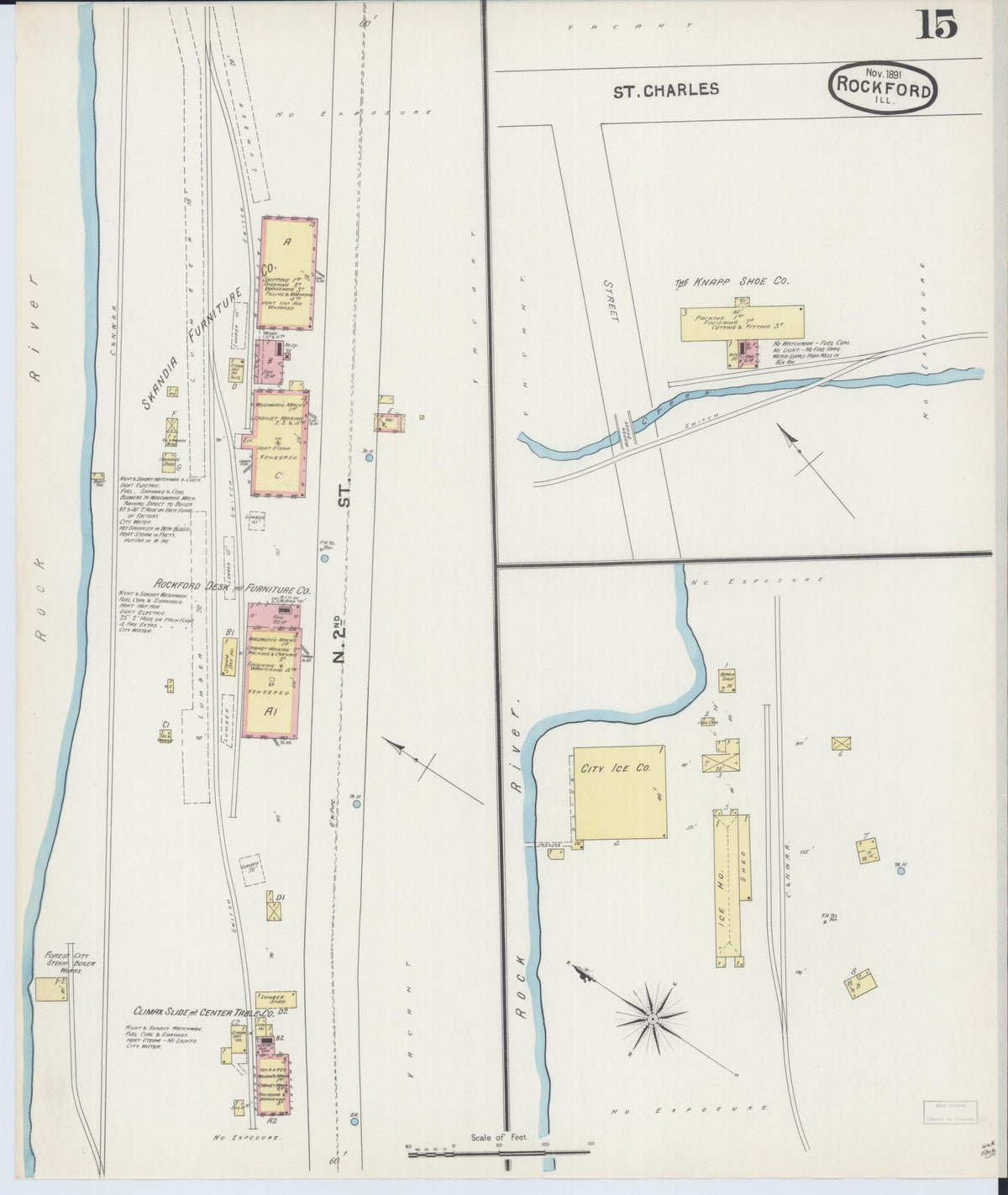 Sanborn Fire Insurance Map from Rockford, Winnebago County, Illinois (1891), Sheet #0015 - Historic Sanborn Fire Insurance Map Print, vintage old map wall art, antique decor, genealogy gift, Illinois Illinois map