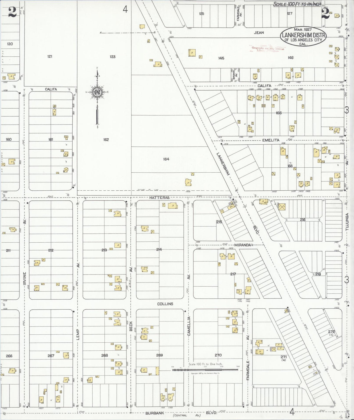 Sanborn Fire Insurance Map from Lankershim, Los Angeles County, California (1927), Sheet #0002 - Complete Map Set gallery image, historic Sanborn map, vintage wall art, California California