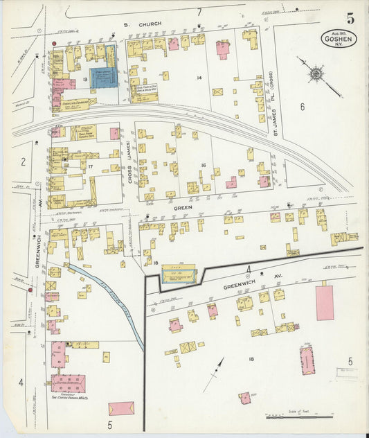 Sanborn Fire Insurance Map from Goshen, Orange County, New York (1915), Sheet #0005 - Historic Sanborn Fire Insurance Map Print, vintage old map wall art, antique decor, genealogy gift, New York New York map