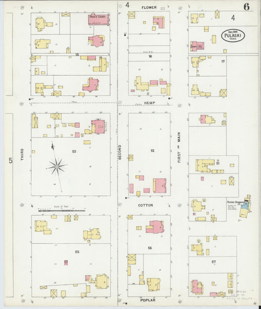 Sanborn Fire Insurance Map from Pulaski, Giles County, Tennessee (1899), Sheet #0006 - Historic Sanborn Fire Insurance Map Print, vintage old map wall art, antique decor, genealogy gift, Tennessee Tennessee map