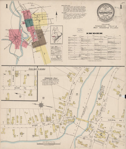 Sanborn Fire Insurance Map from Farmington, Franklin County, Maine (1922), Sheet #0001 - Complete Map Set gallery image, historic Sanborn map, vintage wall art, Maine Maine