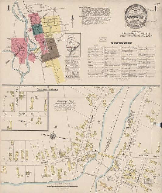 Sanborn Fire Insurance Map from Farmington, Franklin County, Maine (1922), Sheet #0001 - Complete Map Set gallery image, historic Sanborn map, vintage wall art, Maine Maine