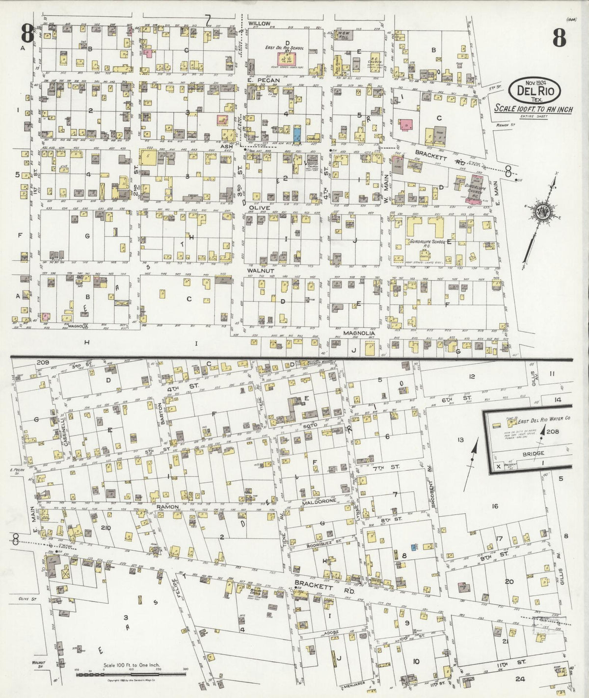 Sanborn Fire Insurance Map from Del Rio, Val Verde County, Texas (1924), Sheet #0008 - Complete Map Set gallery image, historic Sanborn map, vintage wall art, Texas Texas