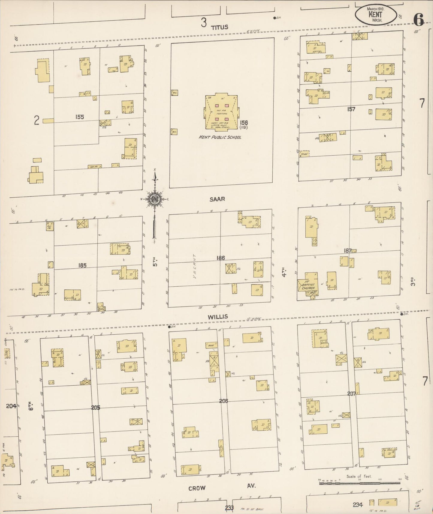 Sanborn Fire Insurance Map from Kent, King County, Washington (1910), Sheet #0006 - Complete Map Set gallery image, historic Sanborn map, vintage wall art, Washington Washington
