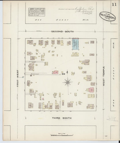 Sanborn Fire Insurance Map from Salt Lake City, Salt Lake County, Utah (1884), Sheet #0011 - Complete Map Set gallery image, historic Sanborn map, vintage wall art, Utah Utah