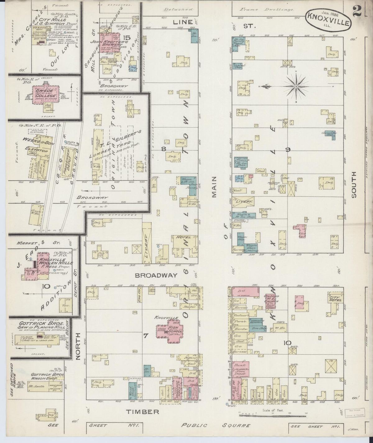 Sanborn Fire Insurance Map from Knoxville, Knox County, Illinois (1886), Sheet #0002 - Complete Map Set gallery image, historic Sanborn map, vintage wall art, Illinois Illinois