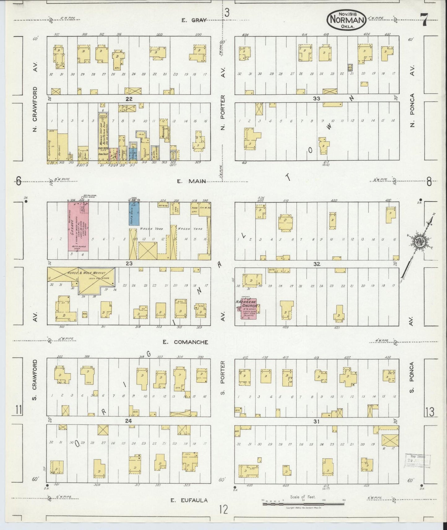 Sanborn Fire Insurance Map from Norman, Cleveland County, Oklahoma (1918), Sheet #0007 - Complete Map Set gallery image, historic Sanborn map, vintage wall art, Oklahoma Oklahoma