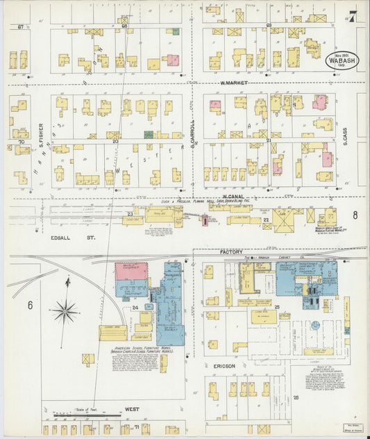 Sanborn Fire Insurance Map from Wabash, Wabash County, Indiana (1901), Sheet #0007 - Historic Sanborn Fire Insurance Map Print, vintage old map wall art, antique decor, genealogy gift, Indiana Indiana map