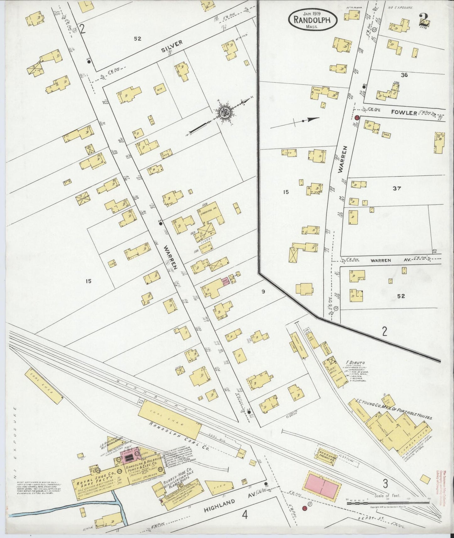 Sanborn Fire Insurance Map from Randolph, Norfolk County, Massachusetts (1919), Sheet #0002 - Complete Map Set gallery image, historic Sanborn map, vintage wall art, Massachusetts Massachusetts