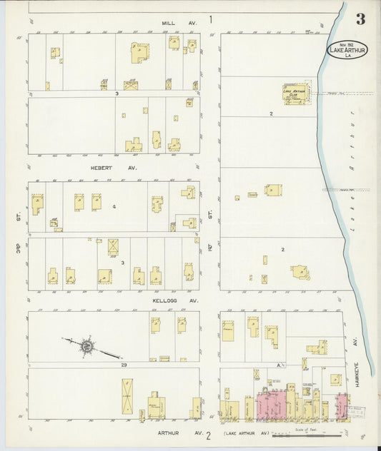 Sanborn Fire Insurance Map from Lake Arthur, Jefferson Davis Parish, Louisiana (1912), Sheet #0003 - Historic Sanborn Fire Insurance Map Print, vintage old map wall art, antique decor, genealogy gift, Louisiana Louisiana map