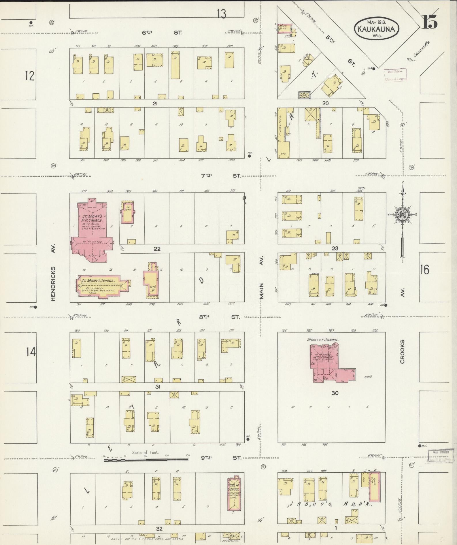 Sanborn Fire Insurance Map from Kaukauna, Outagamie County, Wisconsin (1913), Sheet #0015 - Complete Map Set gallery image, historic Sanborn map, vintage wall art, Wisconsin Wisconsin