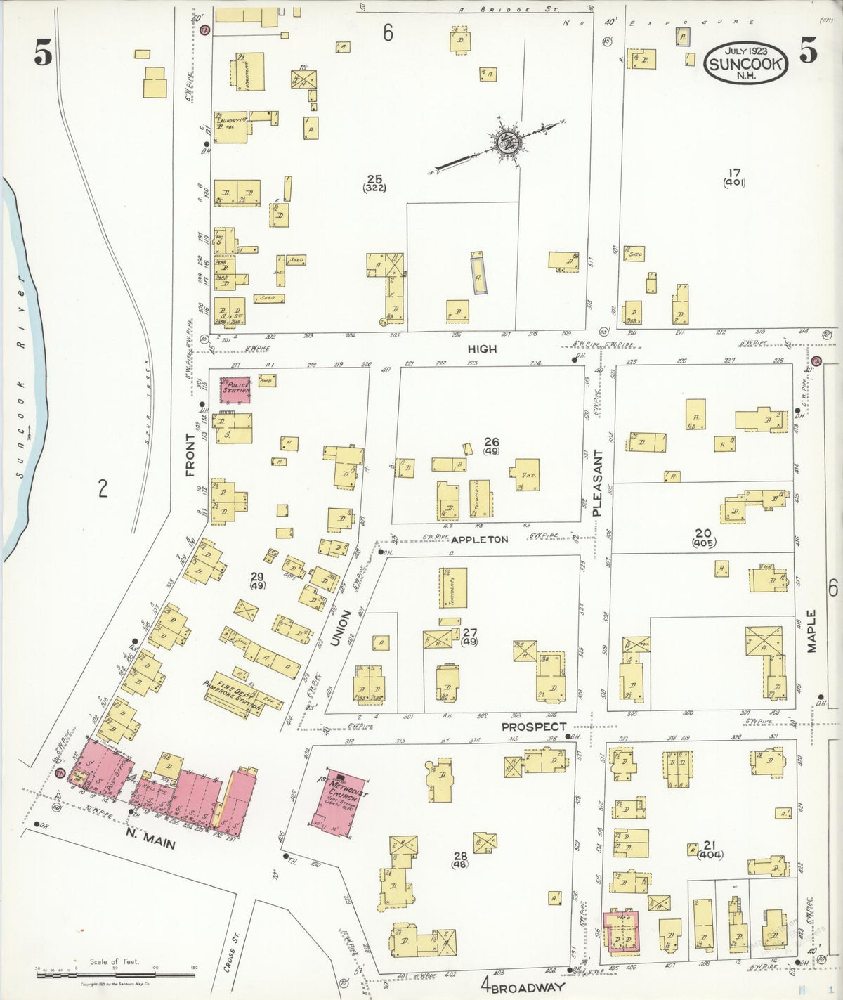 Sanborn Fire Insurance Map from Suncook, Merrimack County, New Hampshire (1923), Sheet #0005 - Complete Map Set gallery image, historic Sanborn map, vintage wall art, New Hampshire New Hampshire