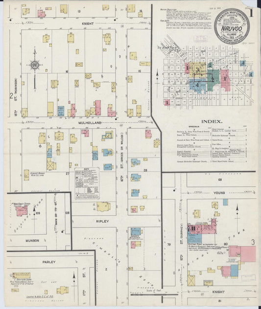 Sanborn Fire Insurance Map from Nauvoo, Hancock County, Illinois (1912), Sheet #0001 - Historic Sanborn Fire Insurance Map Print, vintage old map wall art, antique decor, genealogy gift, Illinois Illinois map
