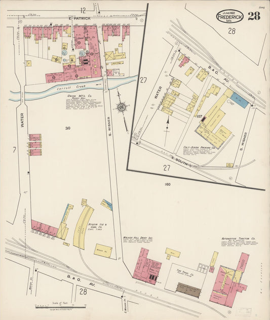 Sanborn Fire Insurance Map from Frederick, Frederick County, Maryland (1922), Sheet #0028 - Historic Sanborn Fire Insurance Map Print, vintage old map wall art